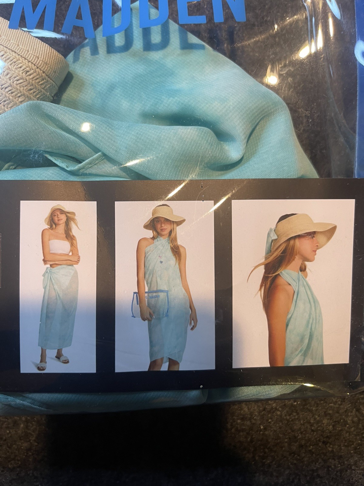 Steve Madden 3 Piece Beach Travel Set Packable Hat, Cover-Up & Pouch NEW