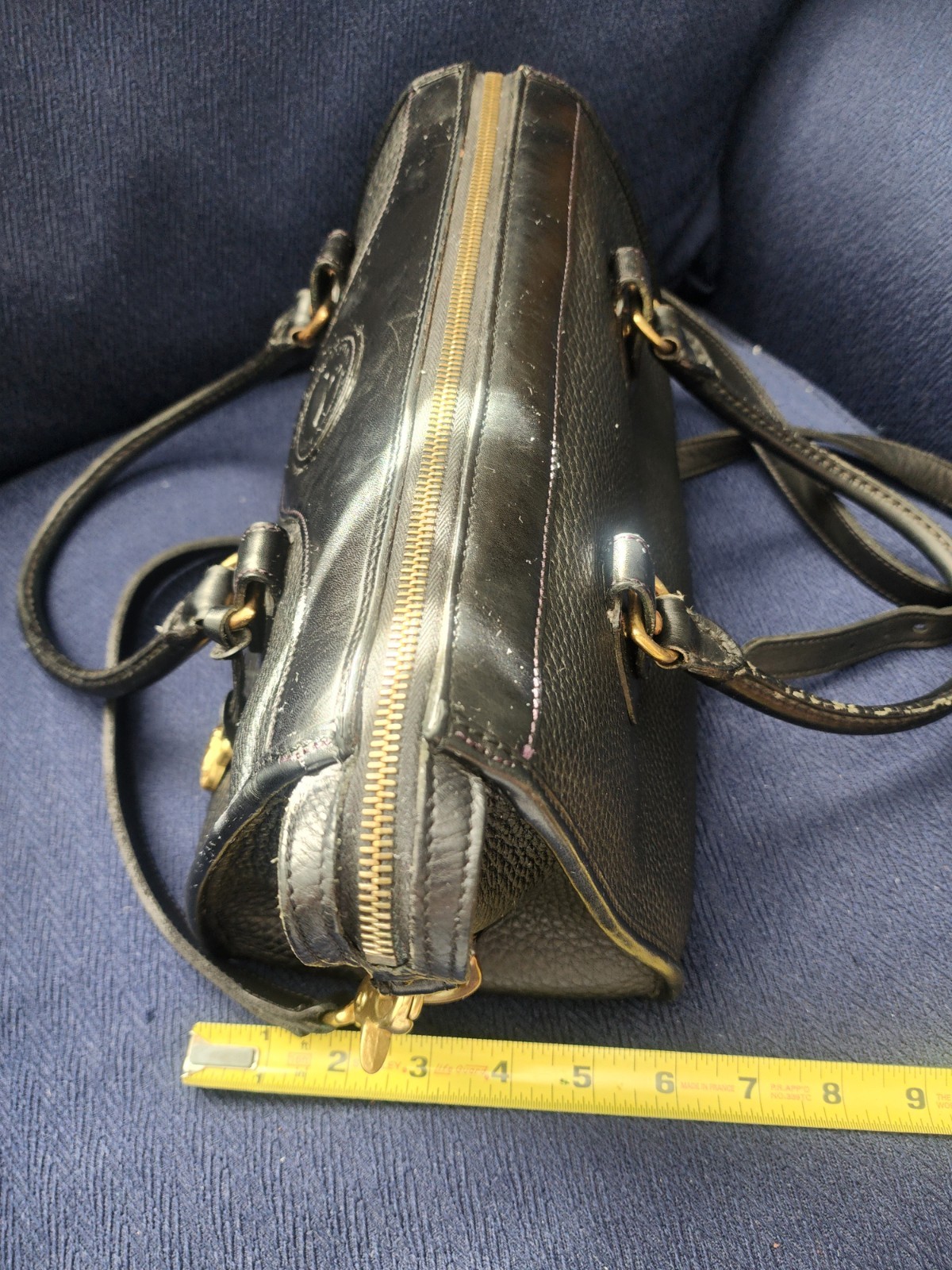 Dooney & Bourke Black Pebbled Satchel Bag with Detachable Strap, Zipper, Logo