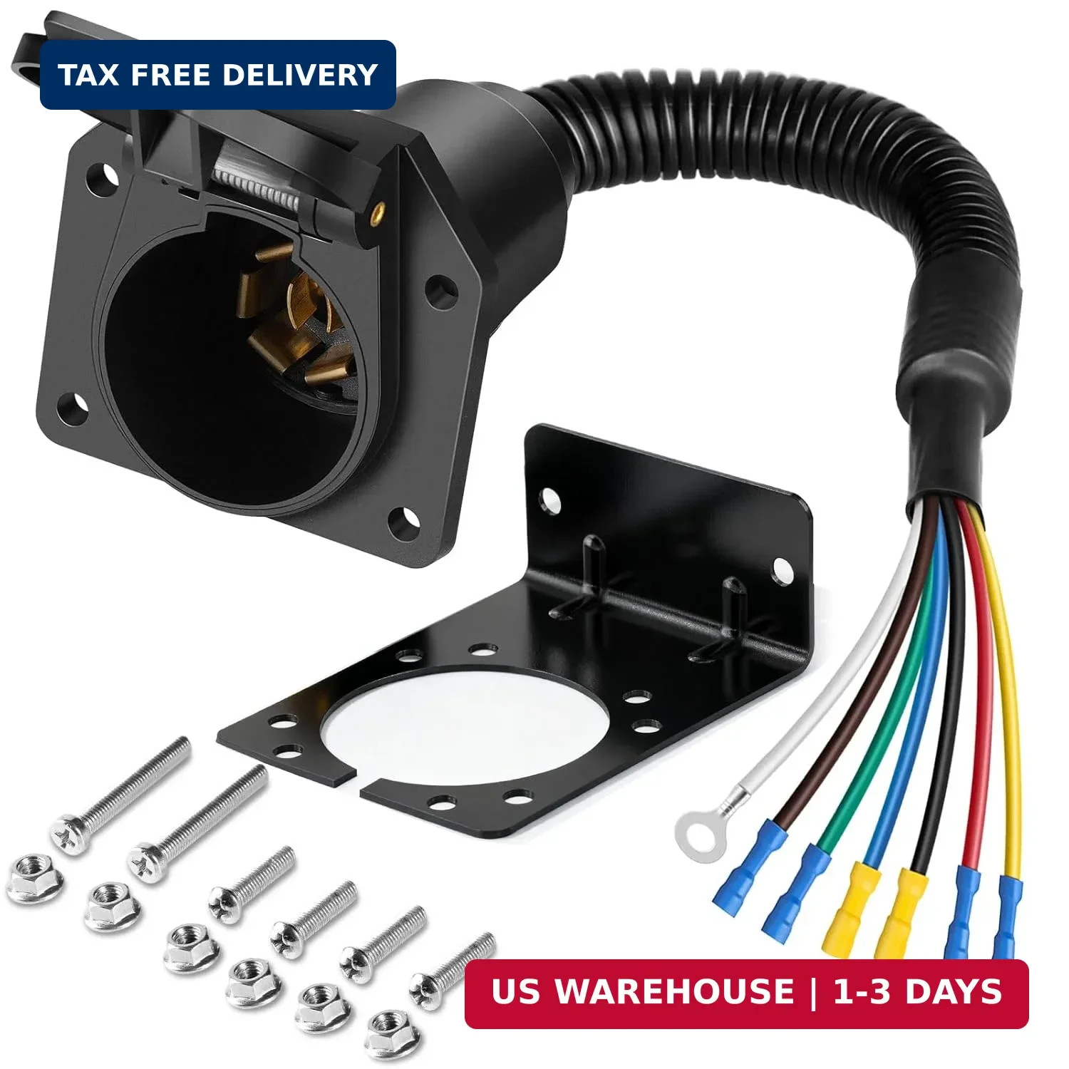 Premium 7 Pin Trailer Connector with Mounting Bracket，Heavy-Duty 7 Pin Trailer P