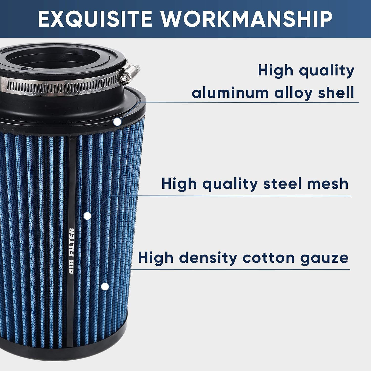 3 3.5 4 Inch Cold Air Intake Filter 76Mm 89Mm 101Mm High Performance Washable 3