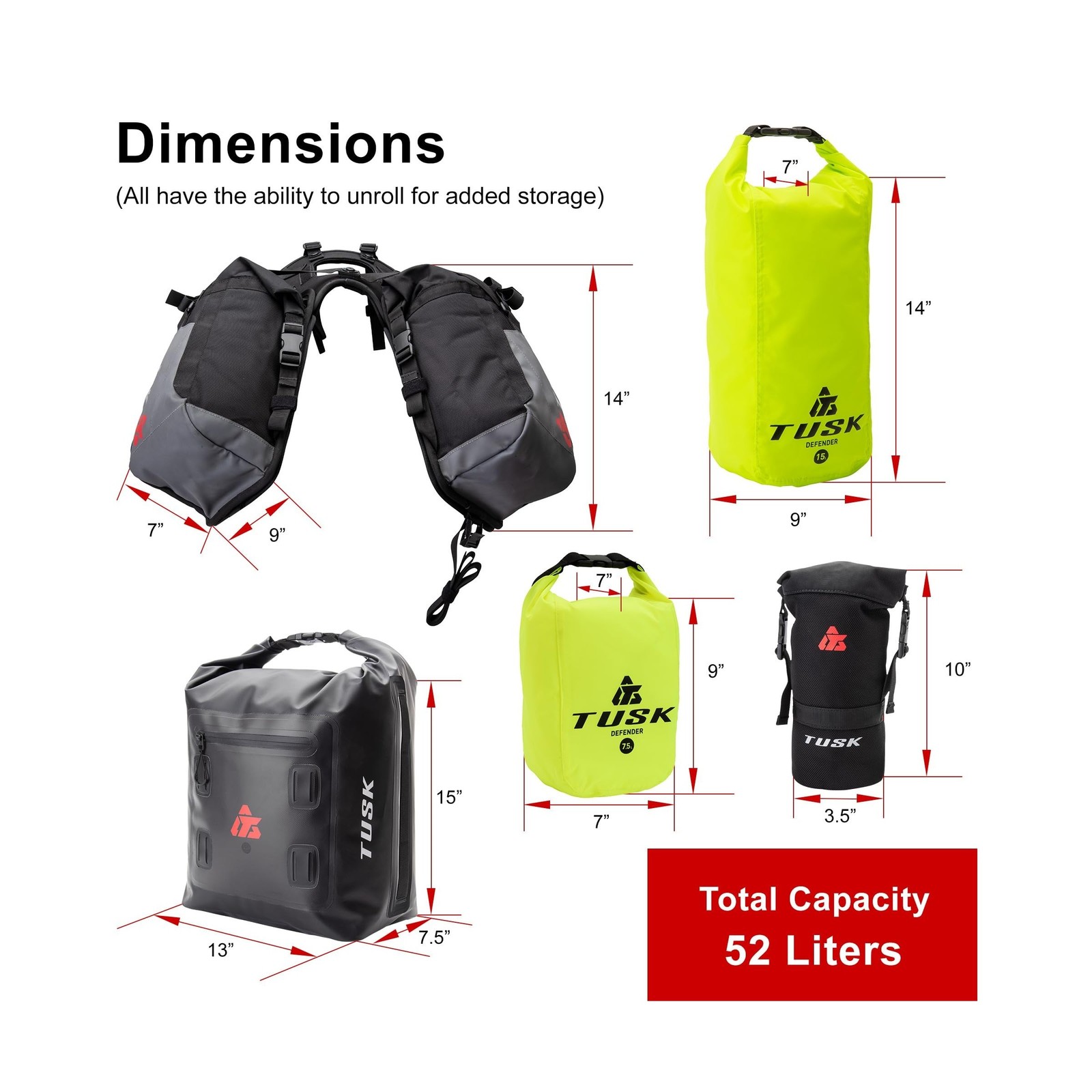 TUSK Excursion Rackless Luggage System w/Small Dry Duffel & Bottle Holders 69…
