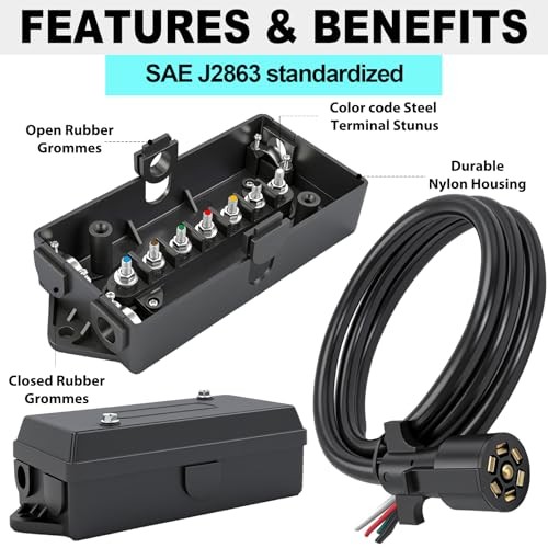 7 Pin Trailer Wiring Harness Kit 4 Feet, 7 Gang Waterproof Junction Box with