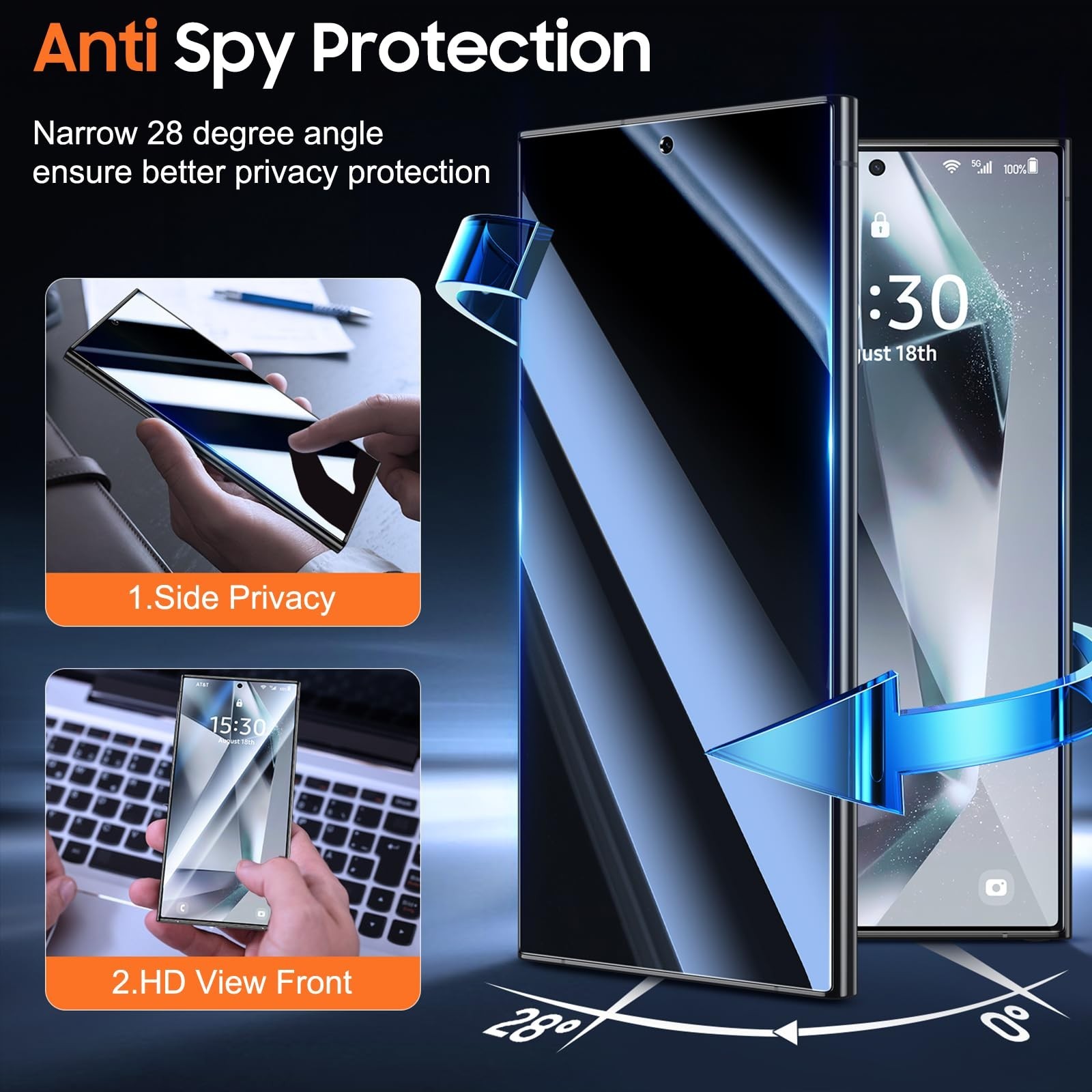 UniqueMe 2 Pack for Samsung Galaxy S24 Ultra Privacy Screen Protector | Finge…