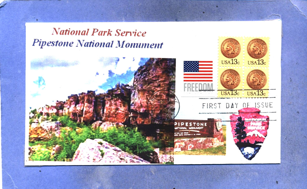 PIPESTONE NATIONAL MONUMENT Pipestone, MINNESOTA Color Photo Flag First Day PM