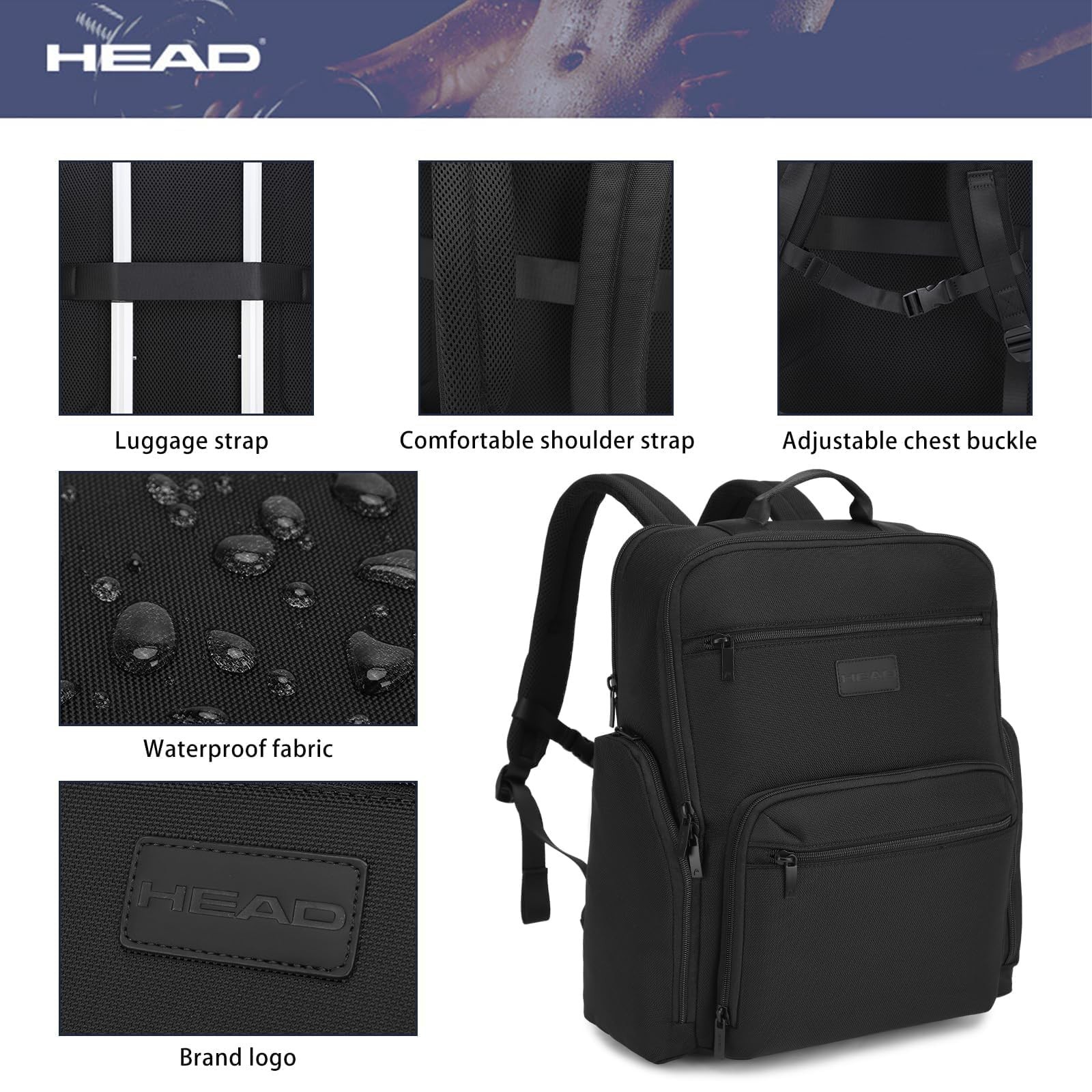 HEAD Large Laptop Backpack for Men with Trolley Sleeve, Travel Backpacks fits…
