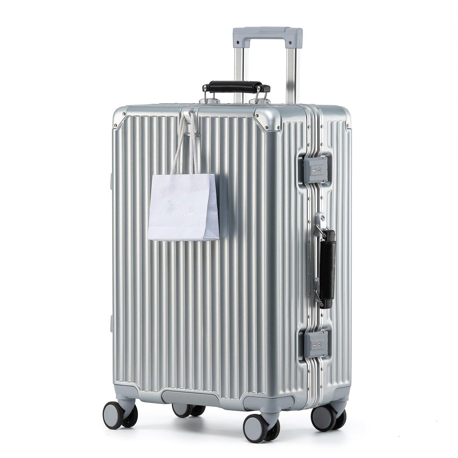 24 Inch Hardside Checked Luggage with Leather Handle, PC Zipperless… Fast Ship