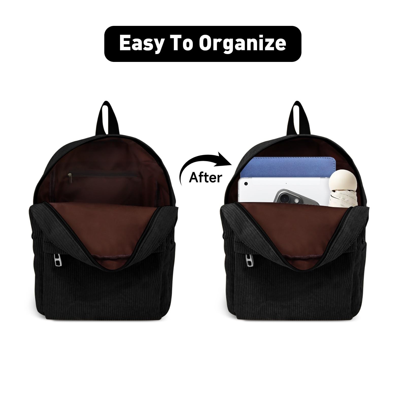 Energather Corduroy Backpack, Travel Backpack for Women and Men, Large Capaci…