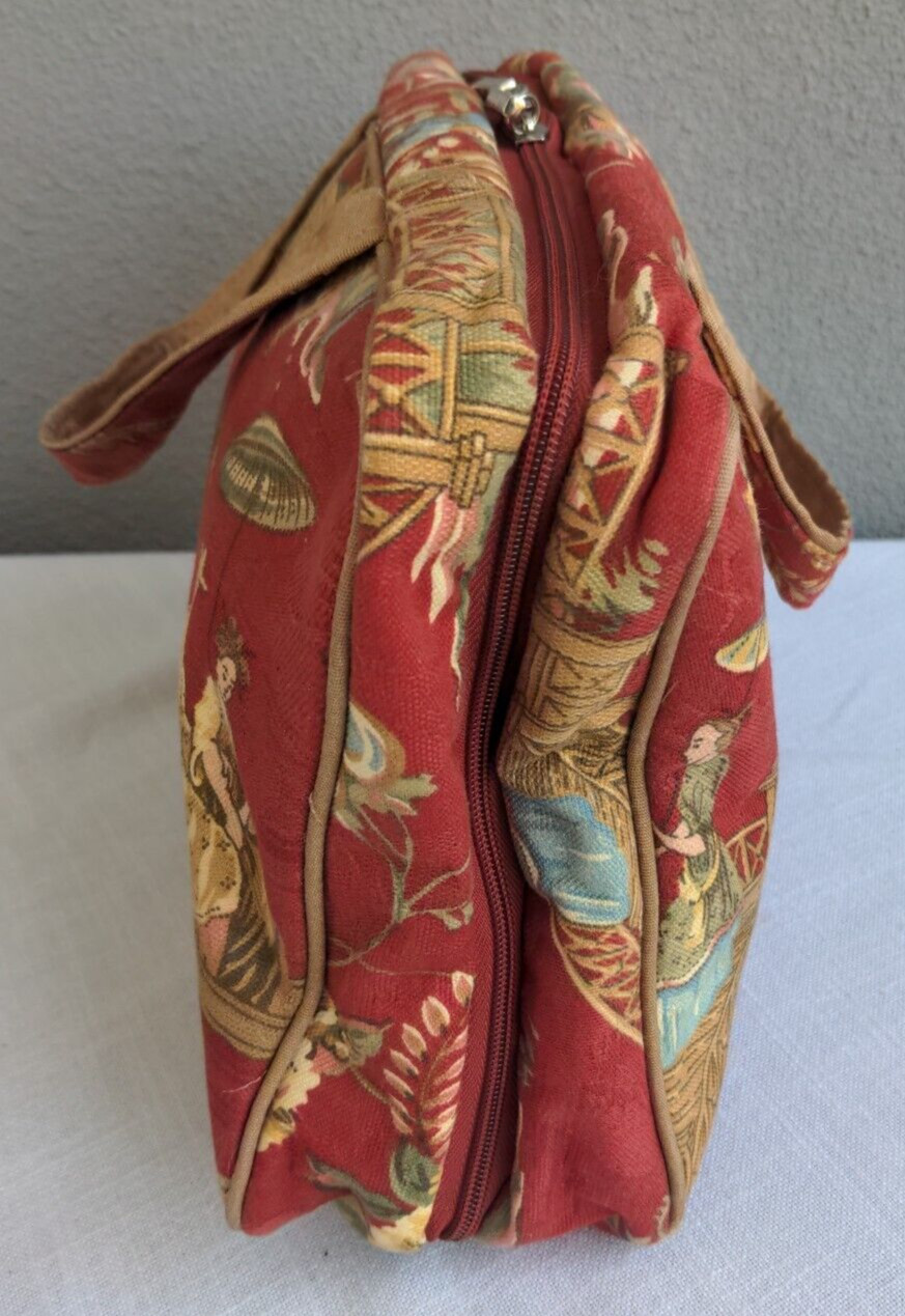 Modella 14″ Lrg Toiletry Travel Bag Organizer Red Gold Fabric Pagoda Asian Scene