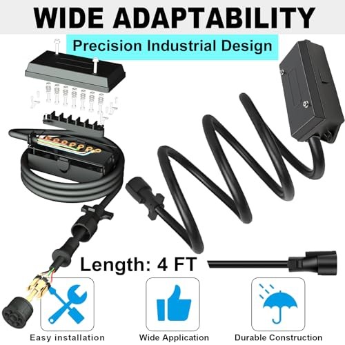 7 Pin Trailer Wiring Harness Kit 4 Feet, 7 Gang Waterproof Junction Box with