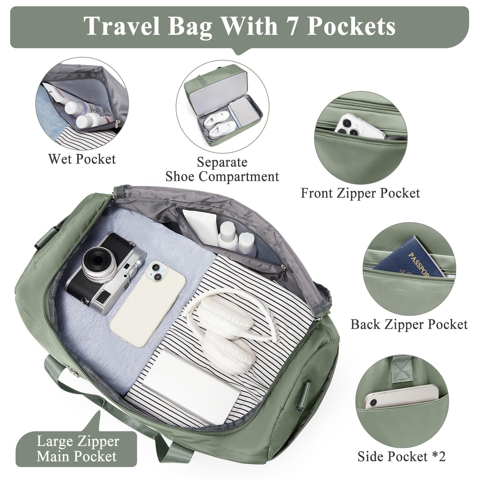Extra Large Travel Duffle Bag,Carry on Overnight Bag with Shoes Compartment,W…
