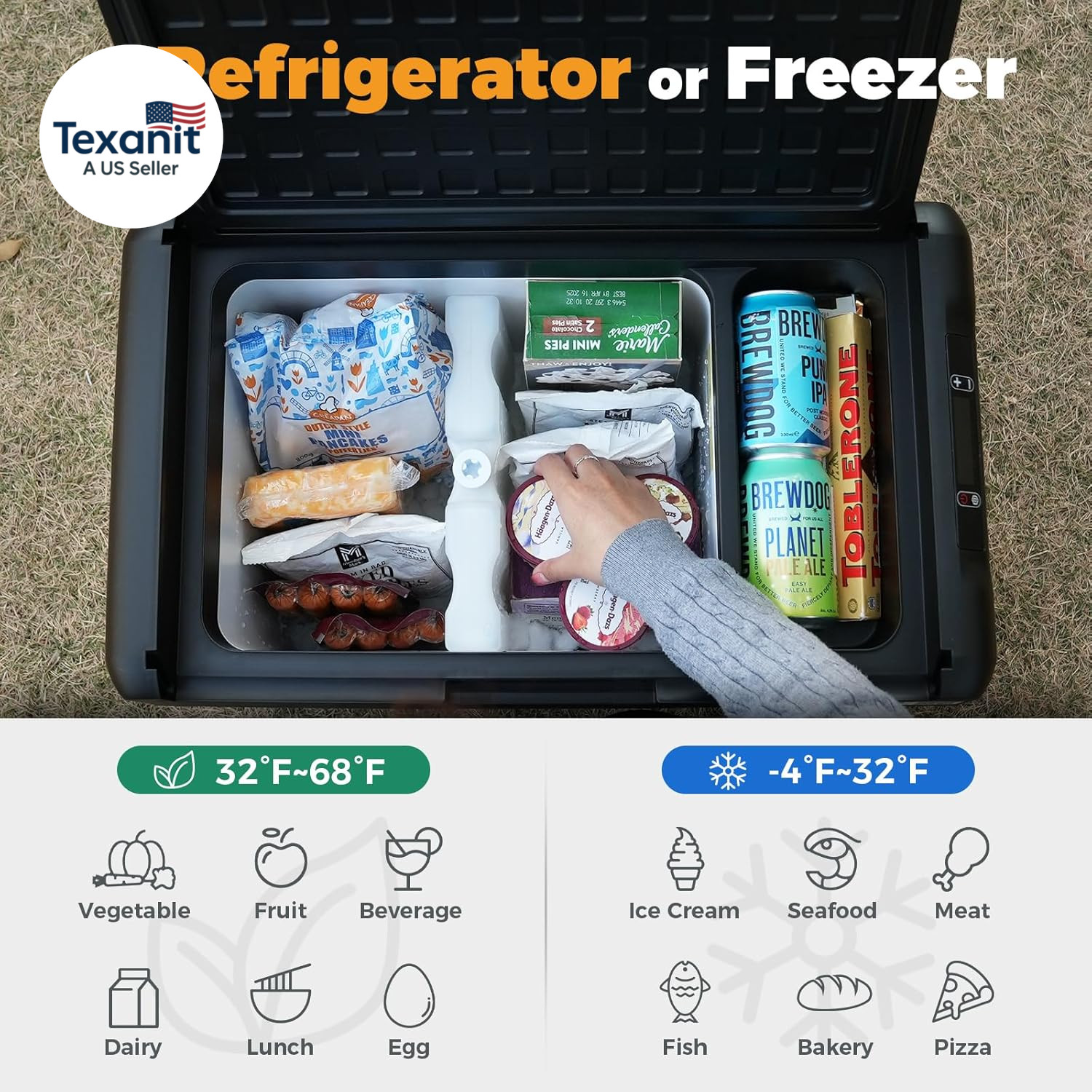 12V Refrigerator 21 Quart Portable Freezer 50 Hours Keep Cool,Electric Cooler fo