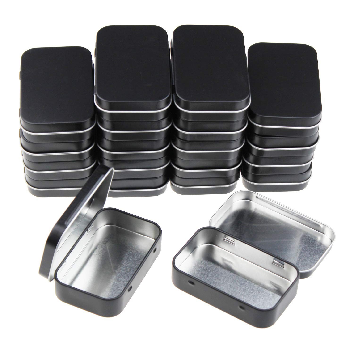 Goodma Rectangular Metal Empty Hinged Tins Containers, Black, 20 Pieces | 3.7…