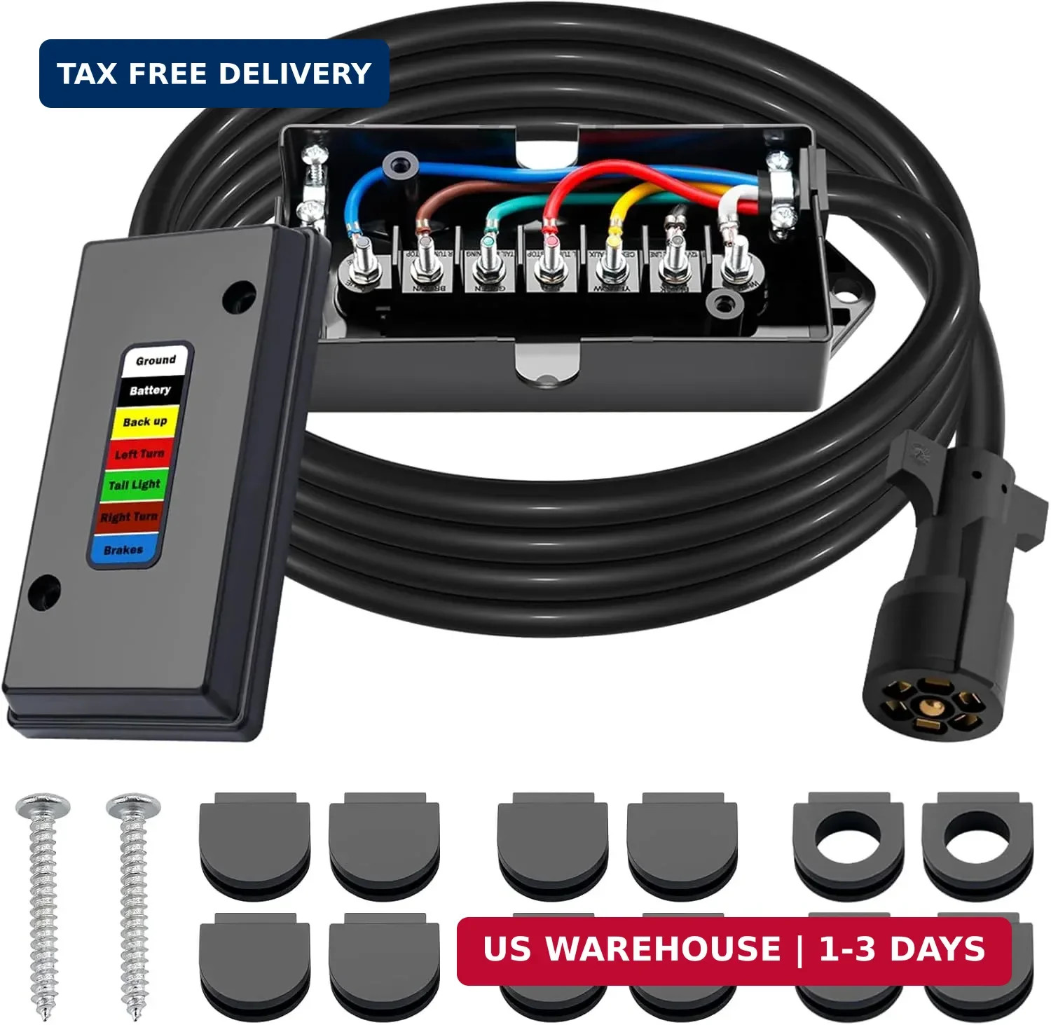 7 Way Trailer Wiring Harness Kit 8 Ft 7 Pin Trailer Plug with Junction Box