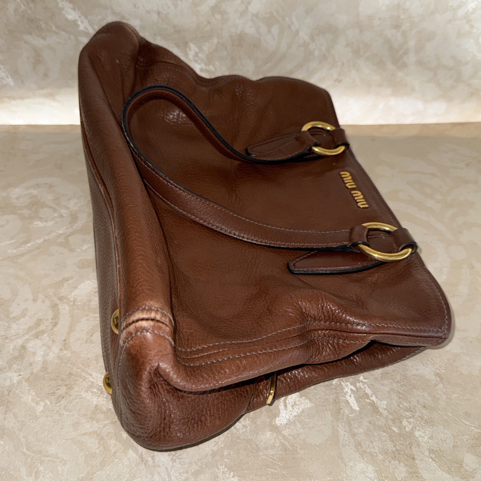 Miu Miu Vitello lux Brown Leather Hand Bag Purse ( MISSING THE SHOULDER STRAP)