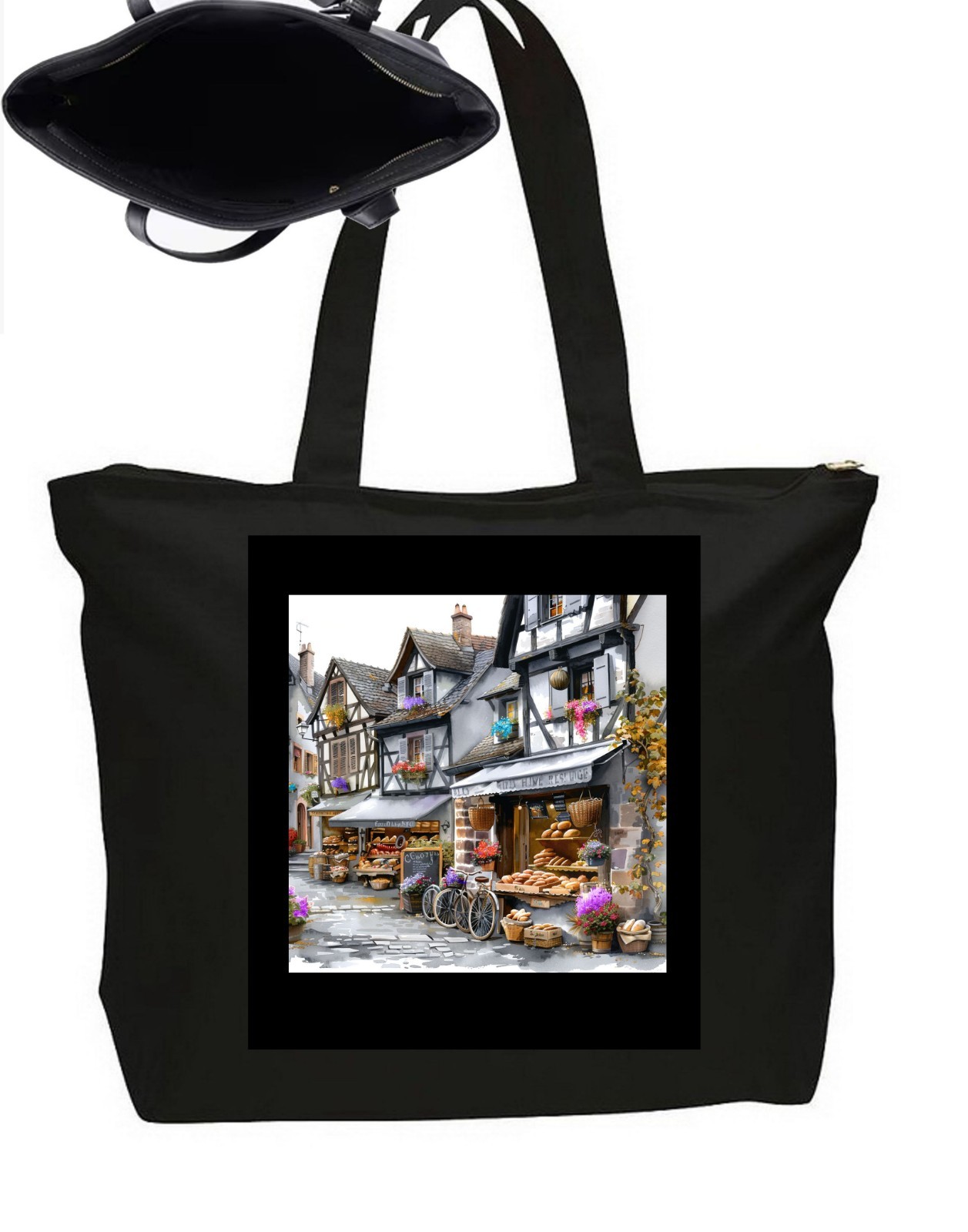 Streets Of Paris Tote Bag Heavy Duty Zipper Closure Travel Poster Art 20″ Wide