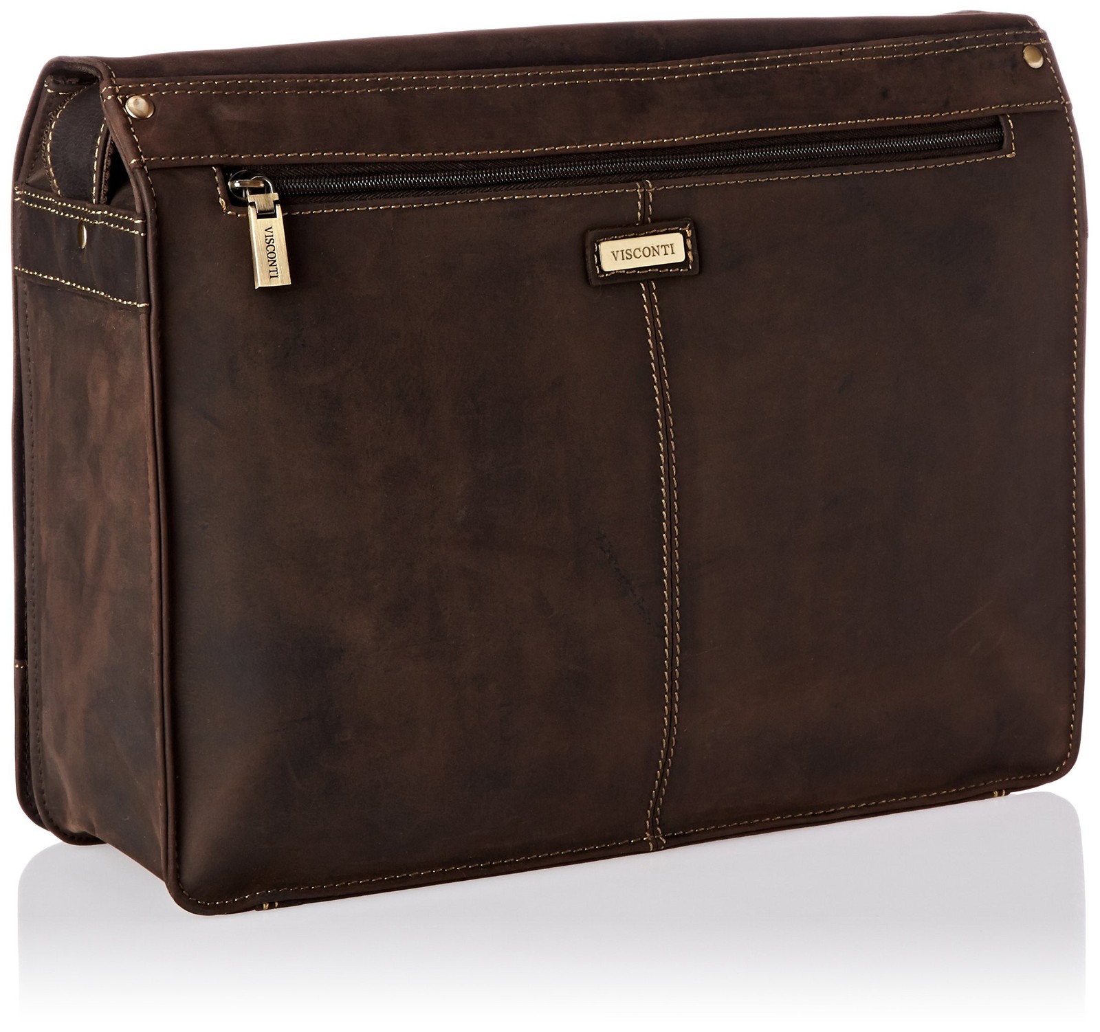 Visconti Visconti Leather Distressed Messenger Bag Harvard Collection, Mocha,…