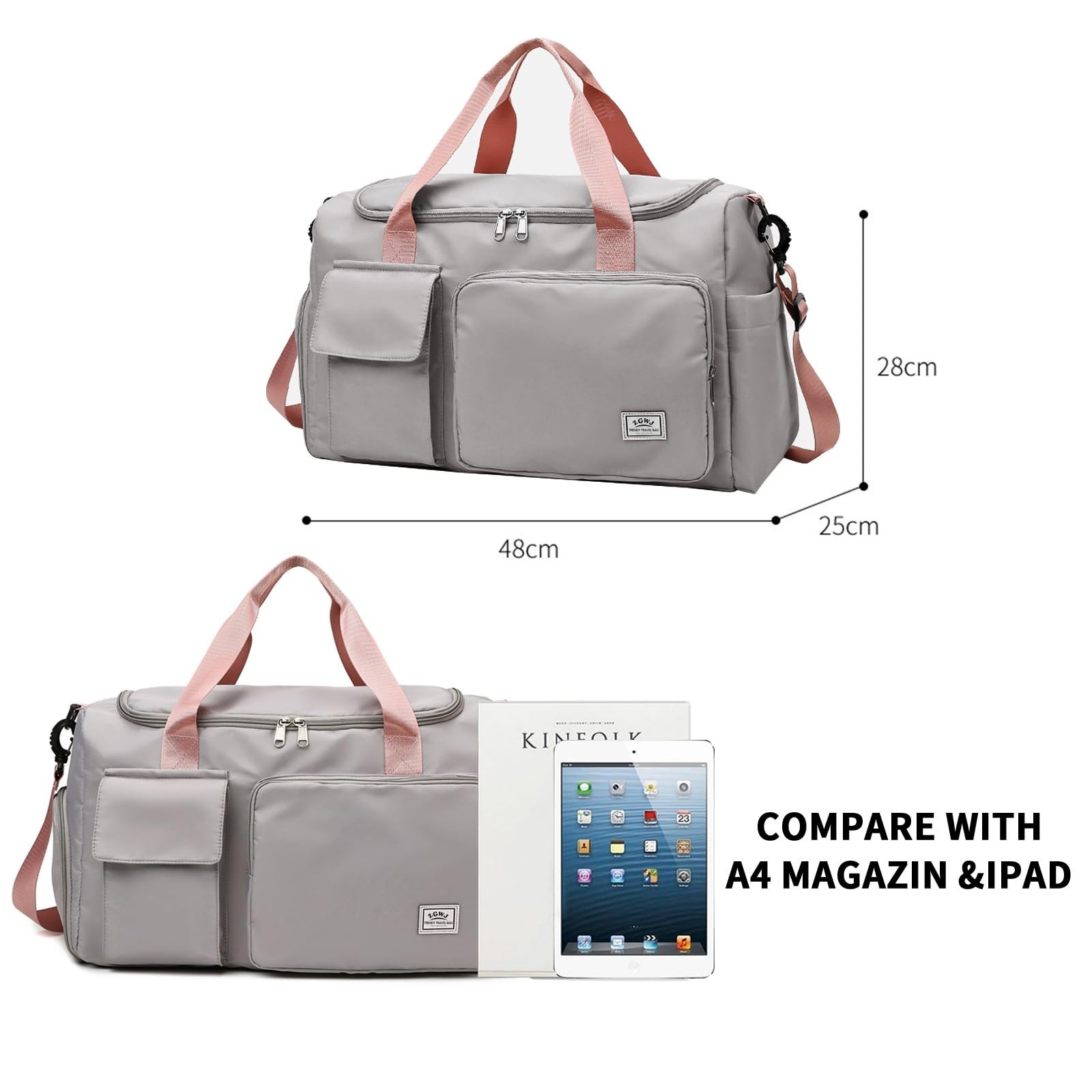 Travel Duffel Tote Bag with Dry Wet Separation Pocket, Weekender Bag for Wome…