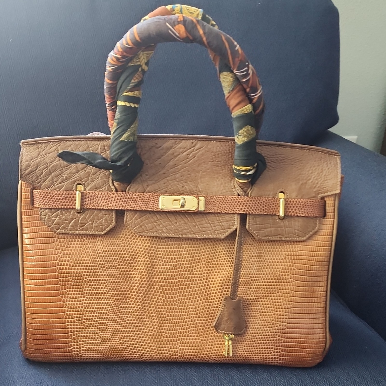 Rupert A. Weinberger Brown Top Handle Bag Gold Hardware Exotic