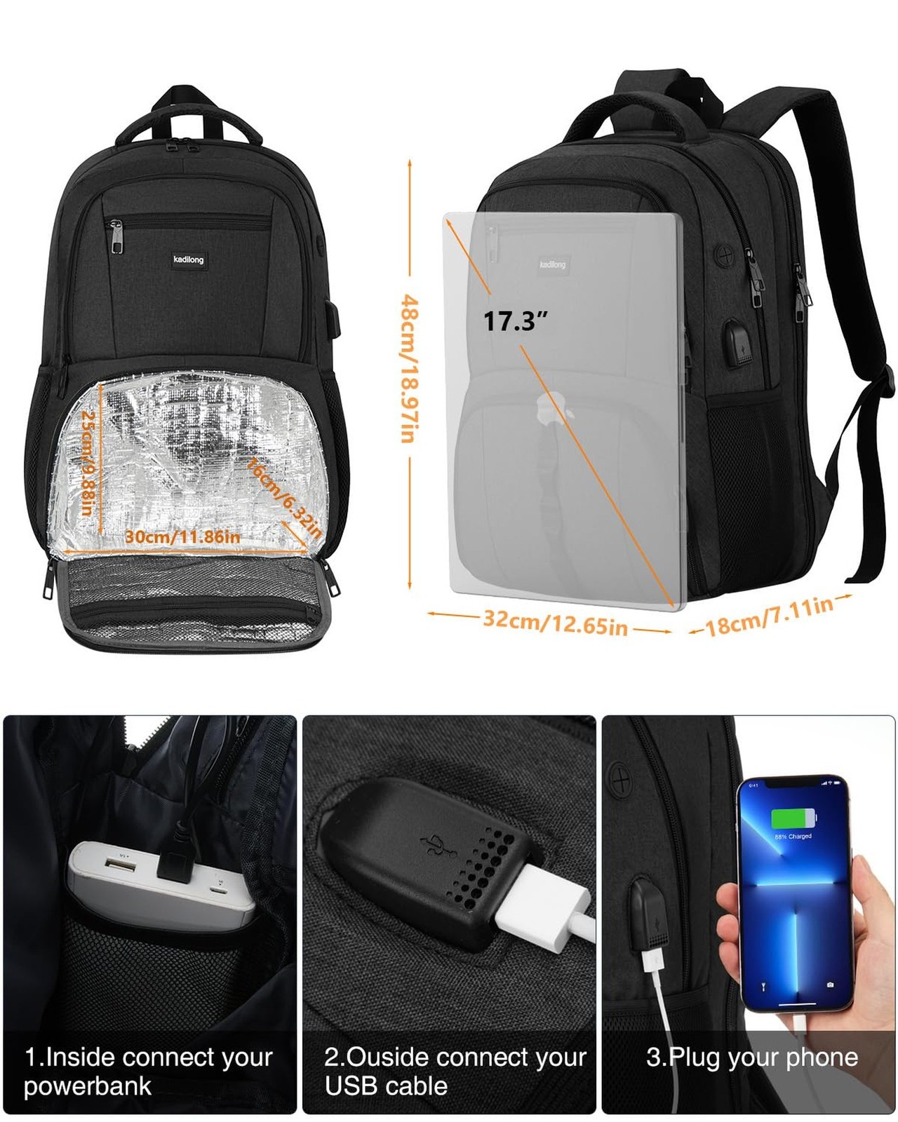 17.3 Inch Laptop Backpack Insulated Backpacks with Cooler Compartment,TSA Lar…