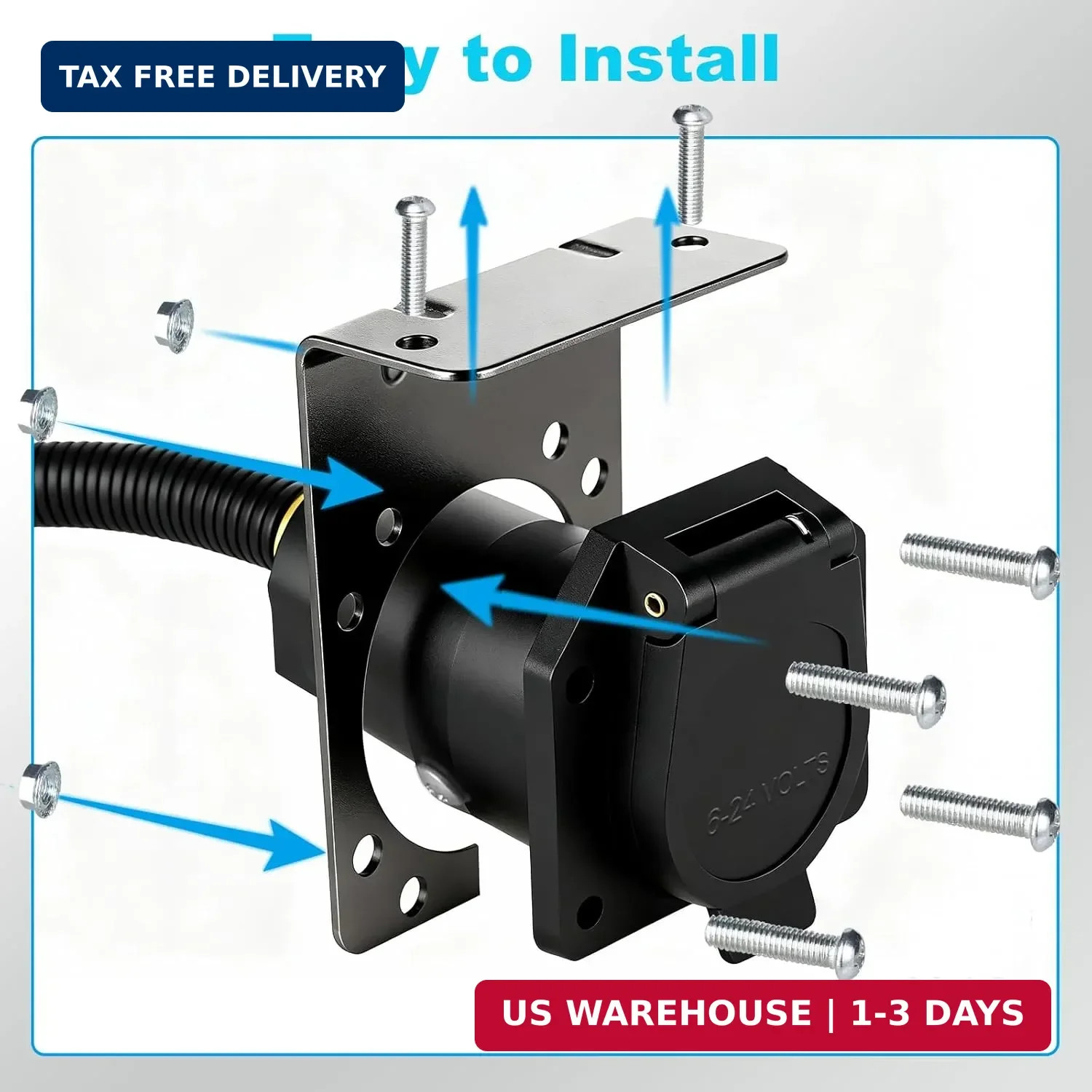 Premium 7 Pin Trailer Connector with Mounting Bracket，Heavy-Duty 7 Pin Trailer P
