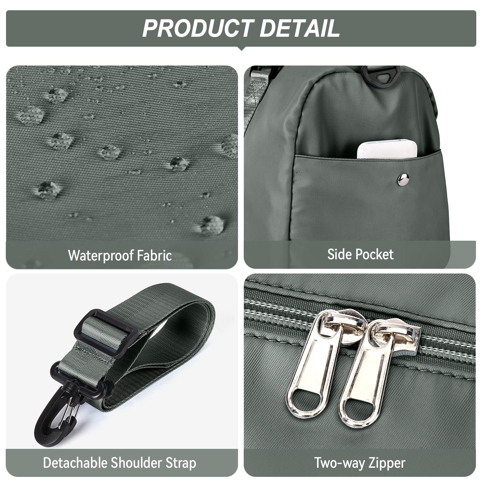Weekender Gym Duffel Bags for Women Olive Green with Toiletry Bag