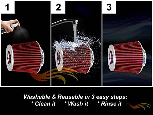 RED 89 mm Inlet Cold Air INTAKE Cone Replacement Performance Washable 3.5″