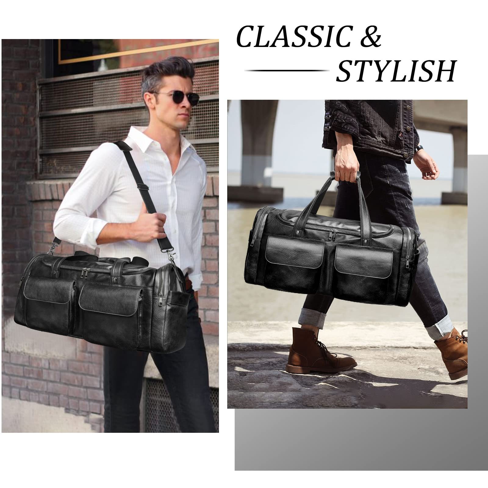 BOLOSTA Travel Duffel Bag for Men Women, Large PU Leather Carry on Duffle Bag…