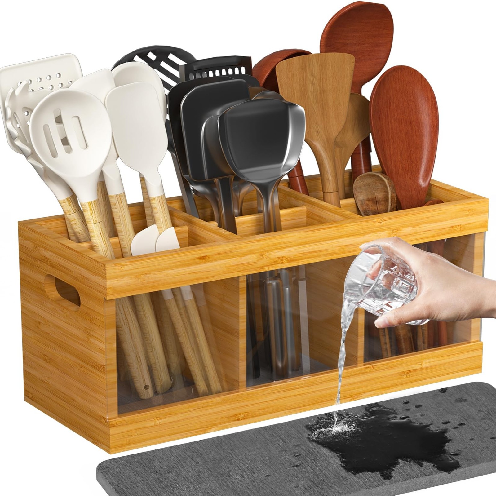 Yofidra Bamboo Utensil Holder & Silverware Organizer: Extra Large Cooking Hol…
