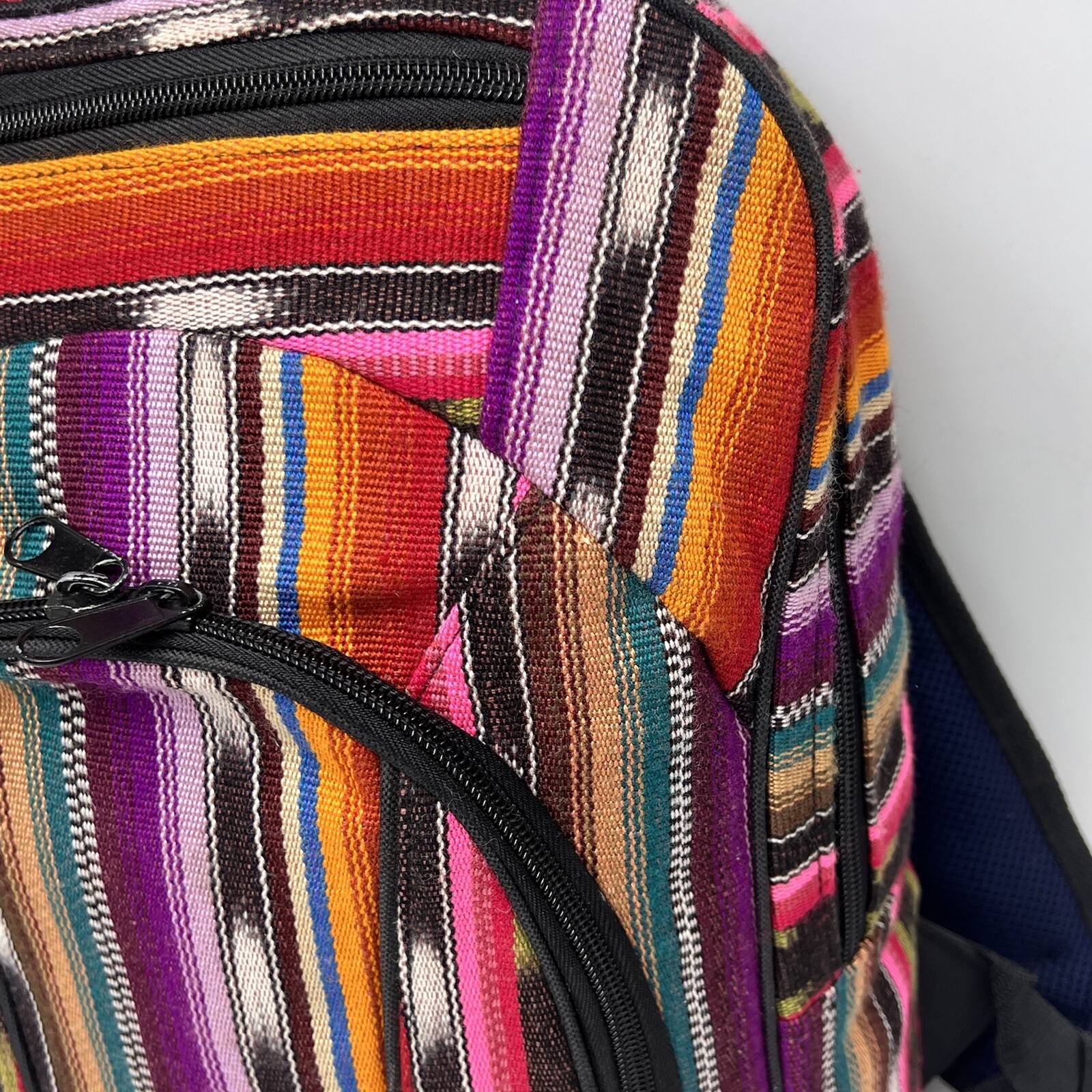 BackPack Guatemalan Full Zip Cotton Adjustable Straps 3 Compartments Colorful