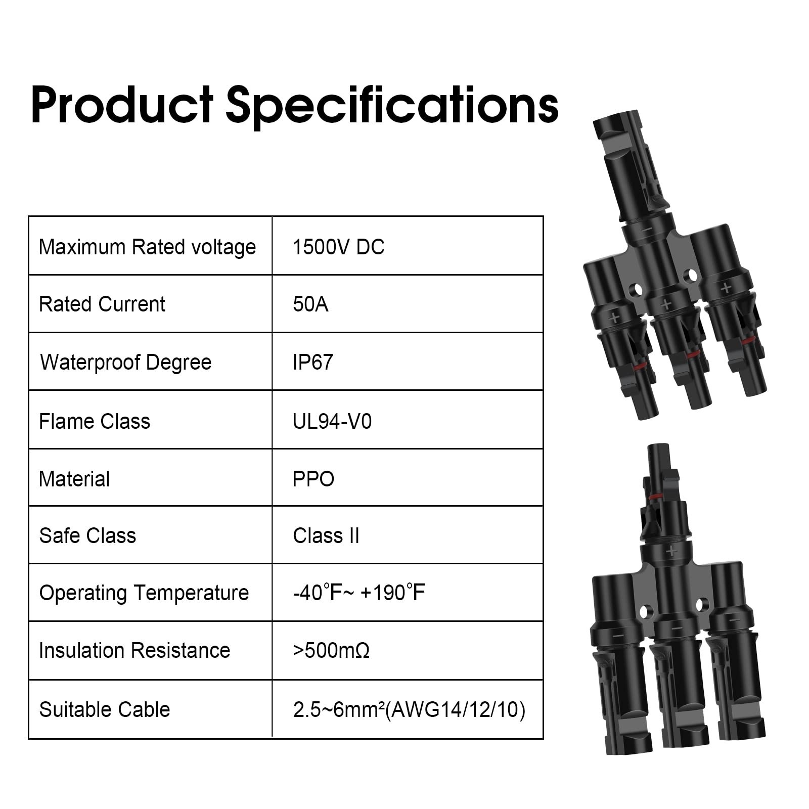Solar T-Branch Connectors 3 to 1 Solar Panel Parallel Adapter,1Pair | Solar Y…