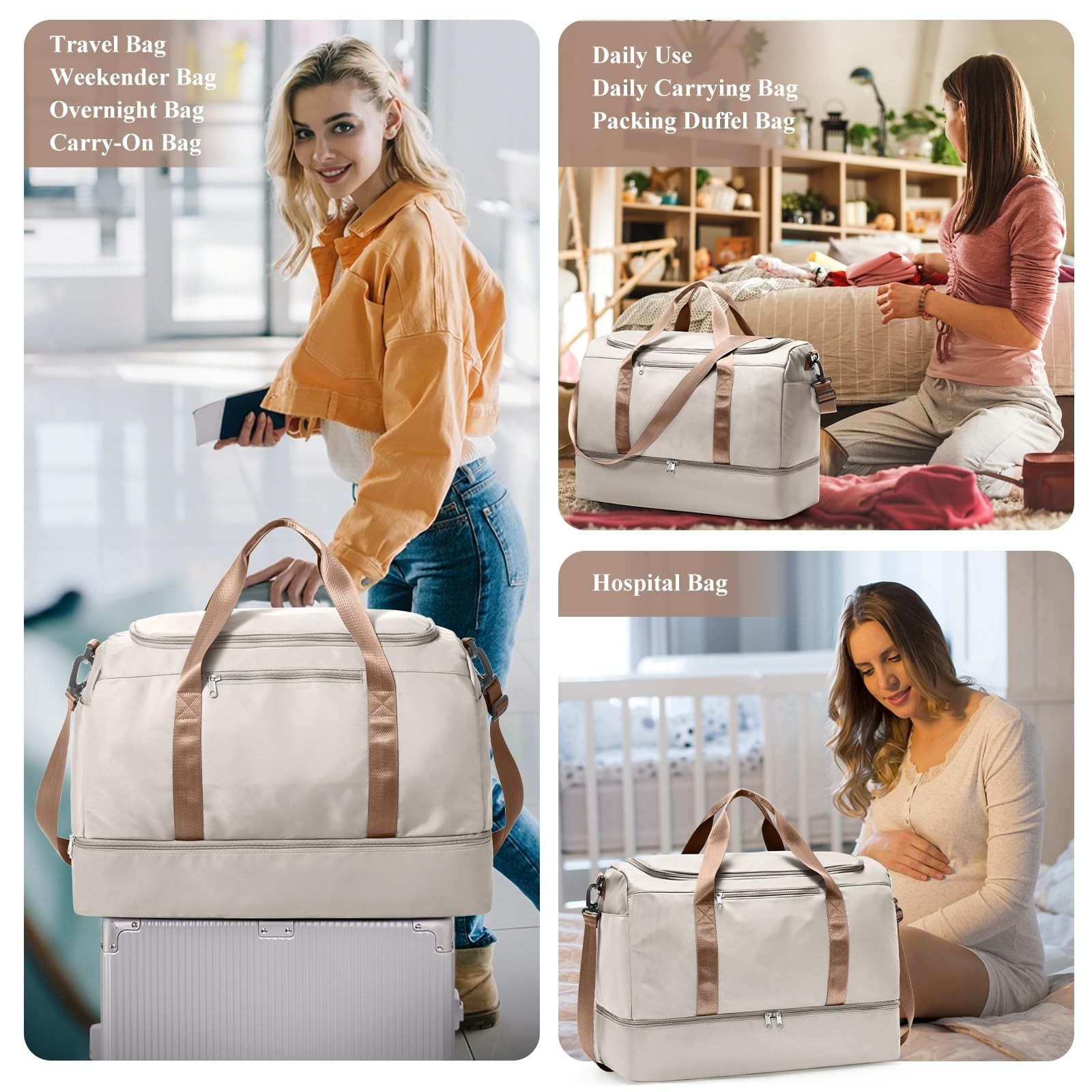 Extra Large Travel Duffle Bag,Carry on Overnight Bag with Shoes Compartment,W…