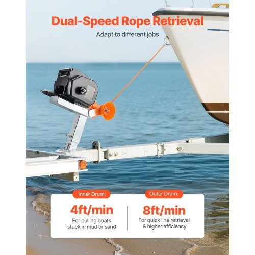 Electric Boat Winch, 12V DC 300W, Reversible Electric Trailer Winch for Boats U