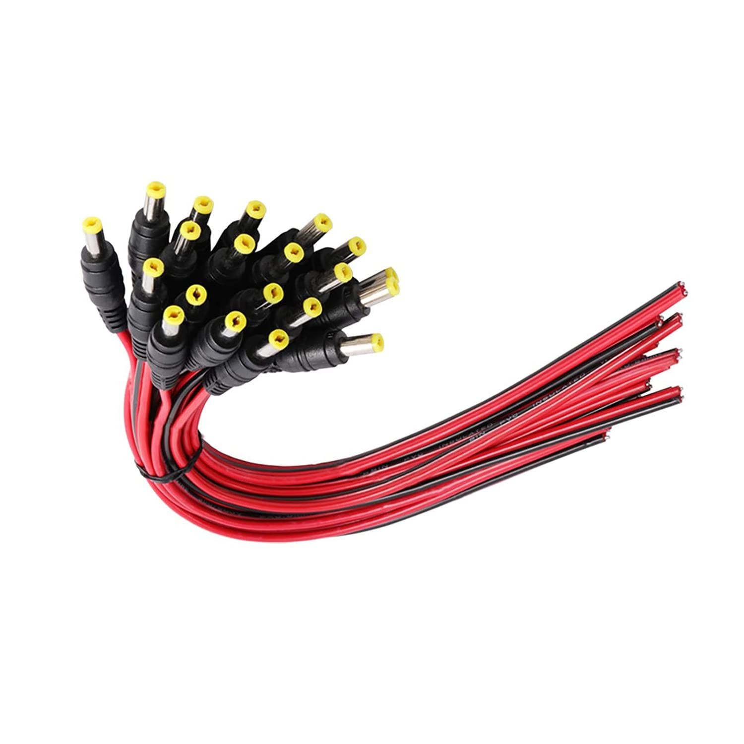 18 AWG DC Pigtail Barrel Plug Connector Cable, 20pcs Male, 12V 5A | 2.1mm x 5…