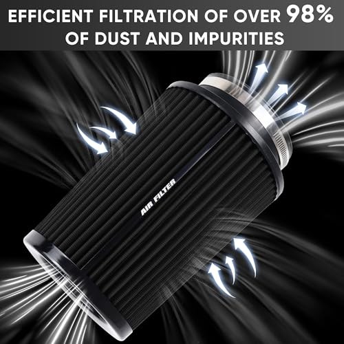 3 3.5 4 Inch Cold Air Intake Filter 76mm 89mm 101mm High Performance Black