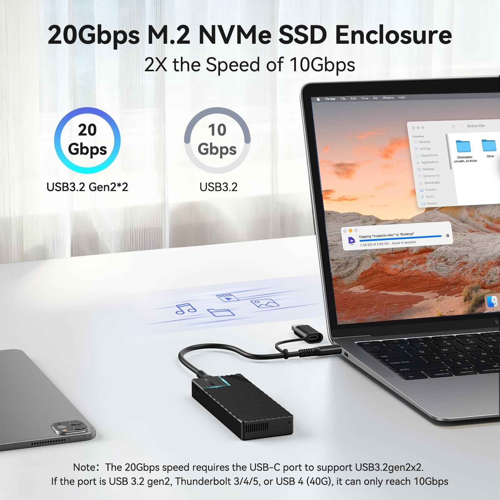 MOKiN M.2 NVMe Enclosure, 20Gbps M.2 Enclosure Adapter, SSD Drive Reader to U…