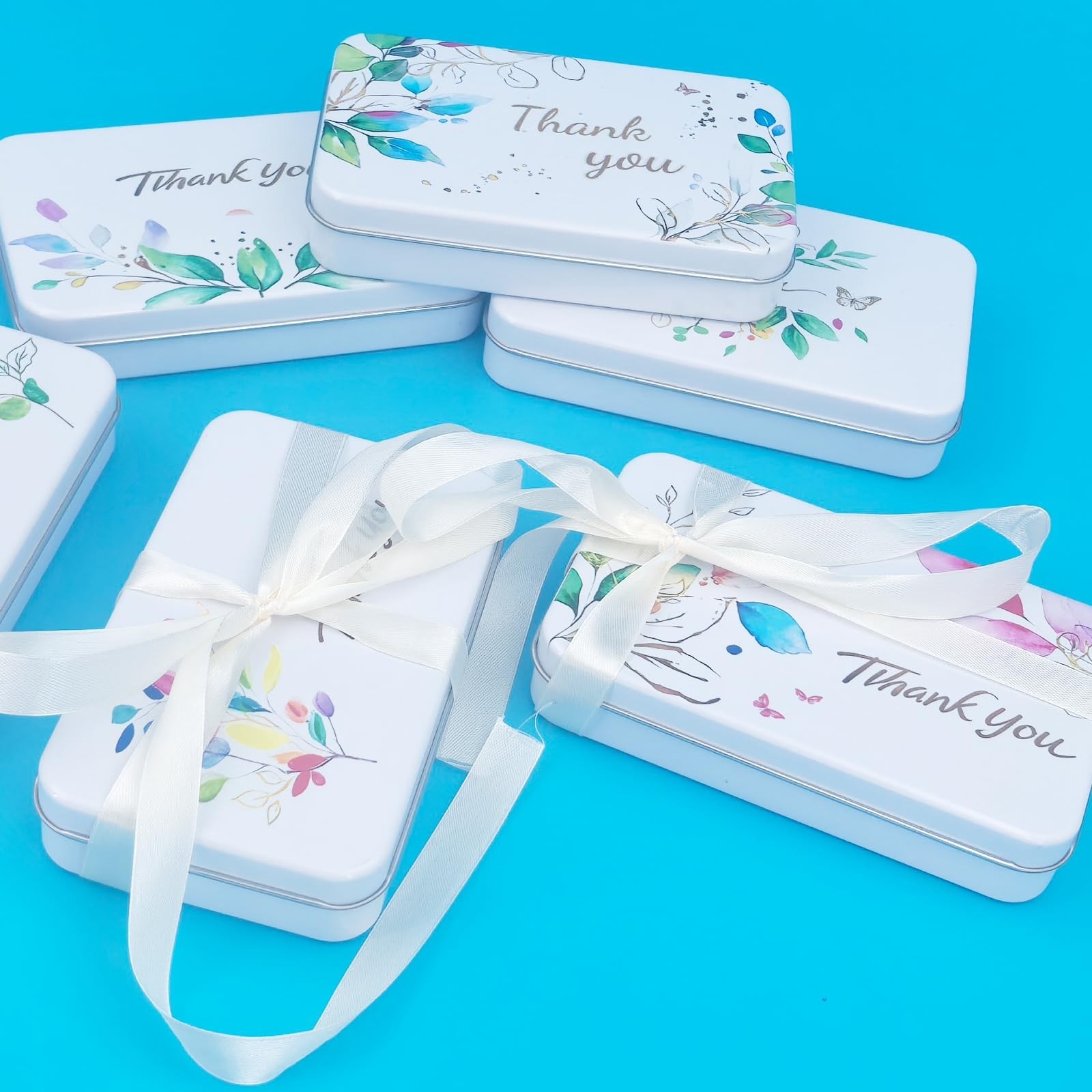 Rectangular White Metal Empty Hinged Tins Containers with Thank You Image Pat…