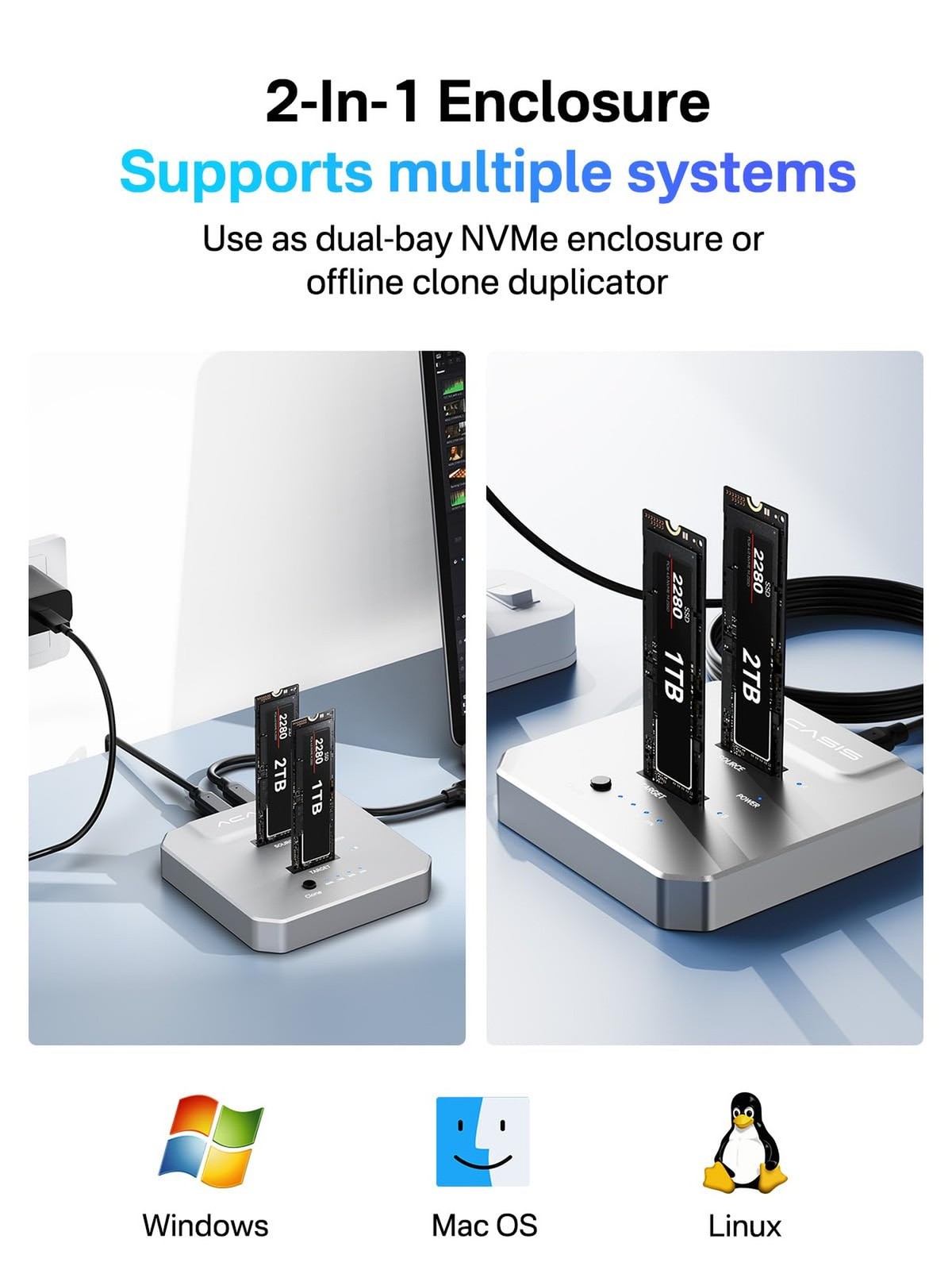 ACASIS 20Gbps M.2 NVMe SSD Cloner & Docking Station, Dual-Bay Offline Duplica…