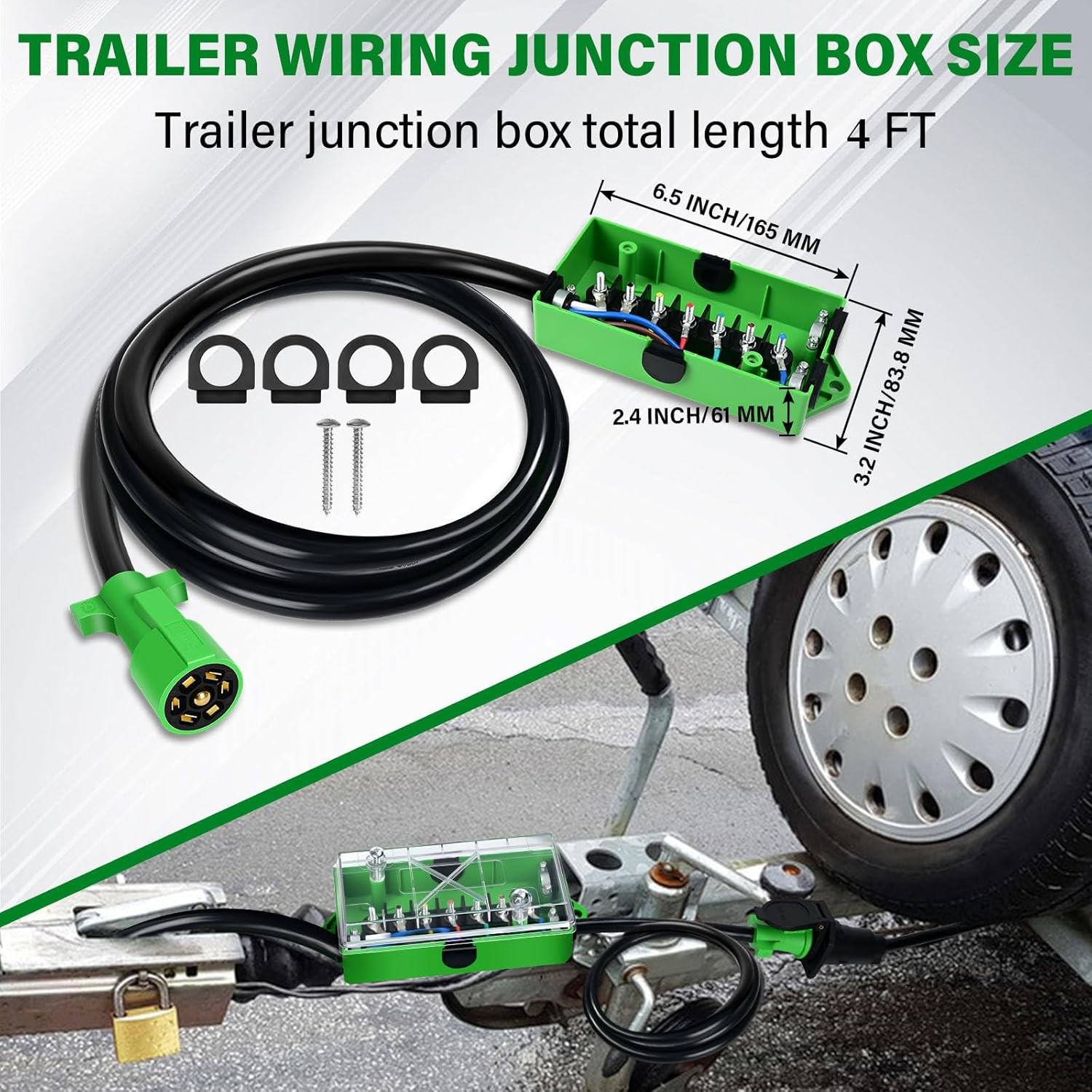 4 FT 7 Pin Trailer Wiring Harness 7 Gang Junction Box Connector Kit Way Plug