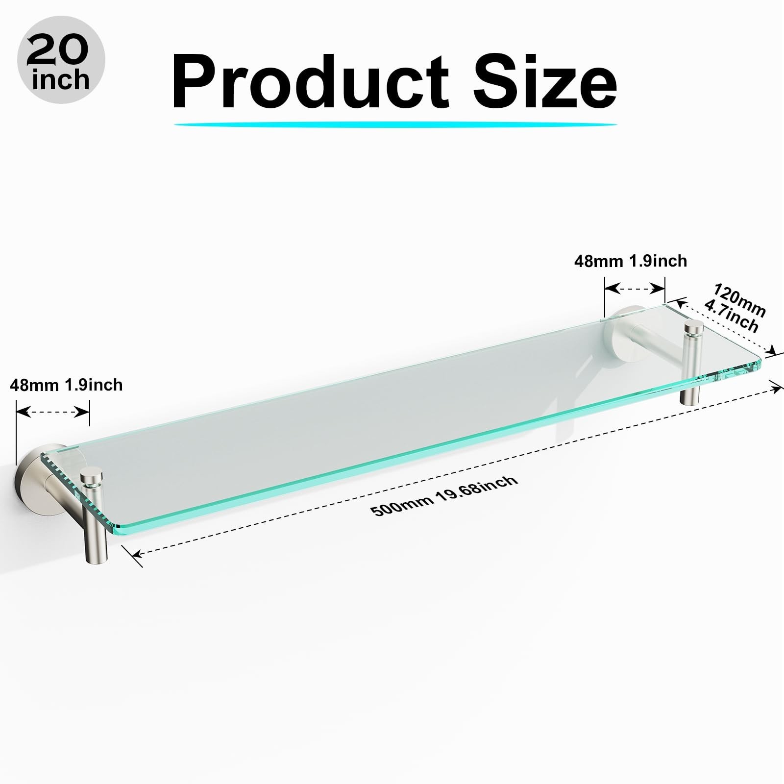 Glass Shelves for Bathroom,20-Inch Brushed Nickel Floating Bathroom Shelf Sta…