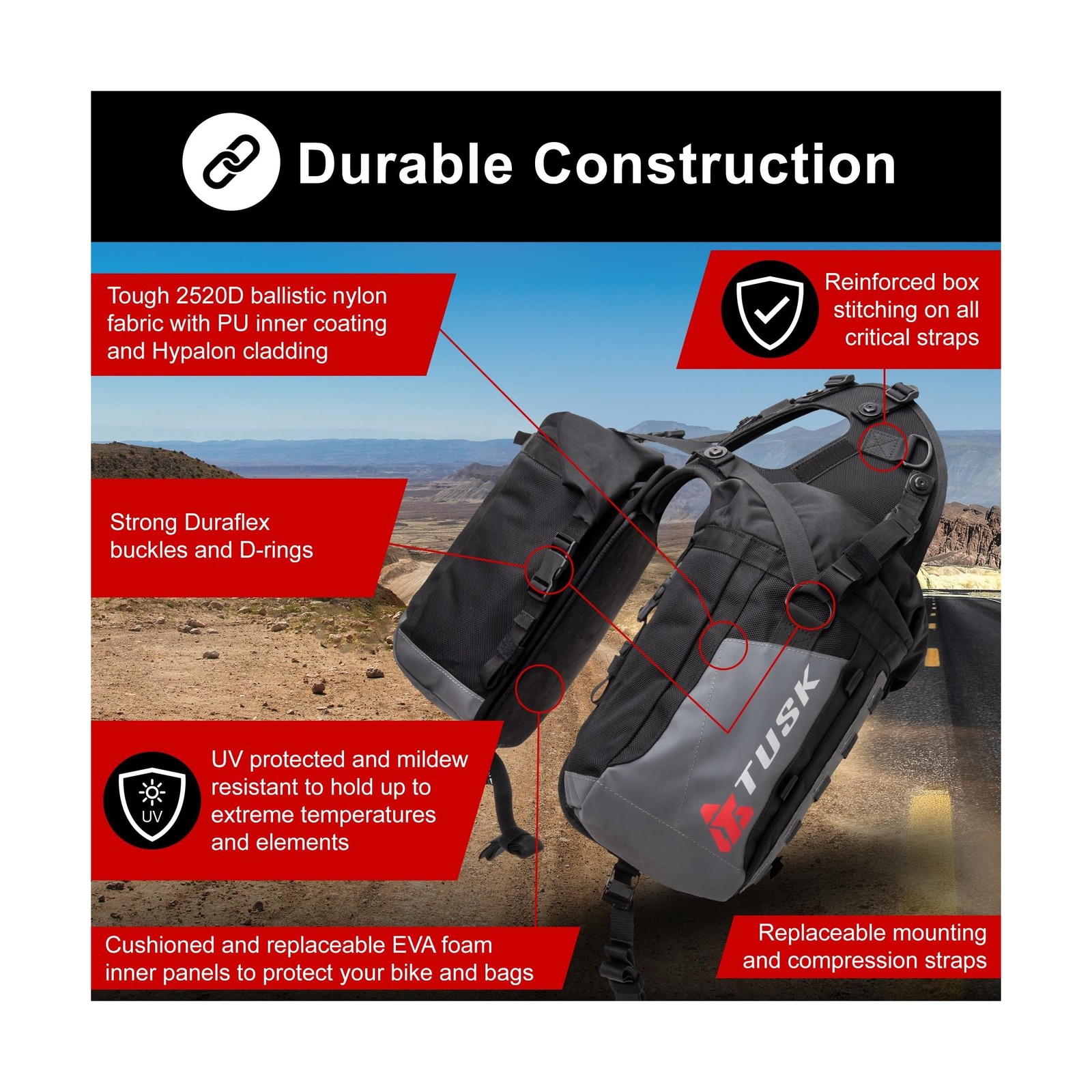 TUSK Excursion Rackless Luggage System w/Small Dry Duffel Tail Bag Standard H…