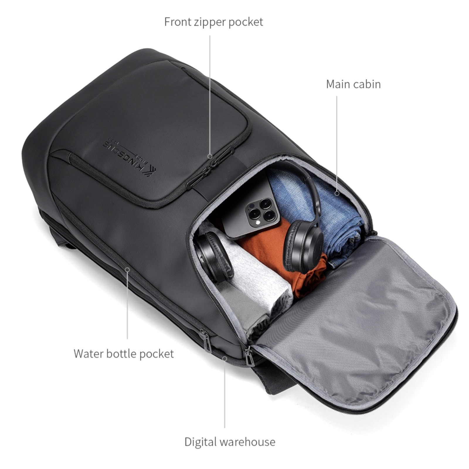 Kingsons Travel Backpack for Men, 19L Black Business Backpack with 15.6 Inch …
