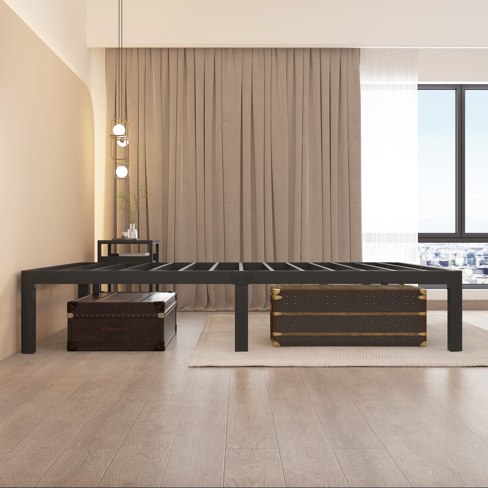 MAF 14 Inch Full Size Metal Platform Bed Frame with Round Corner Legs, 3000 L…