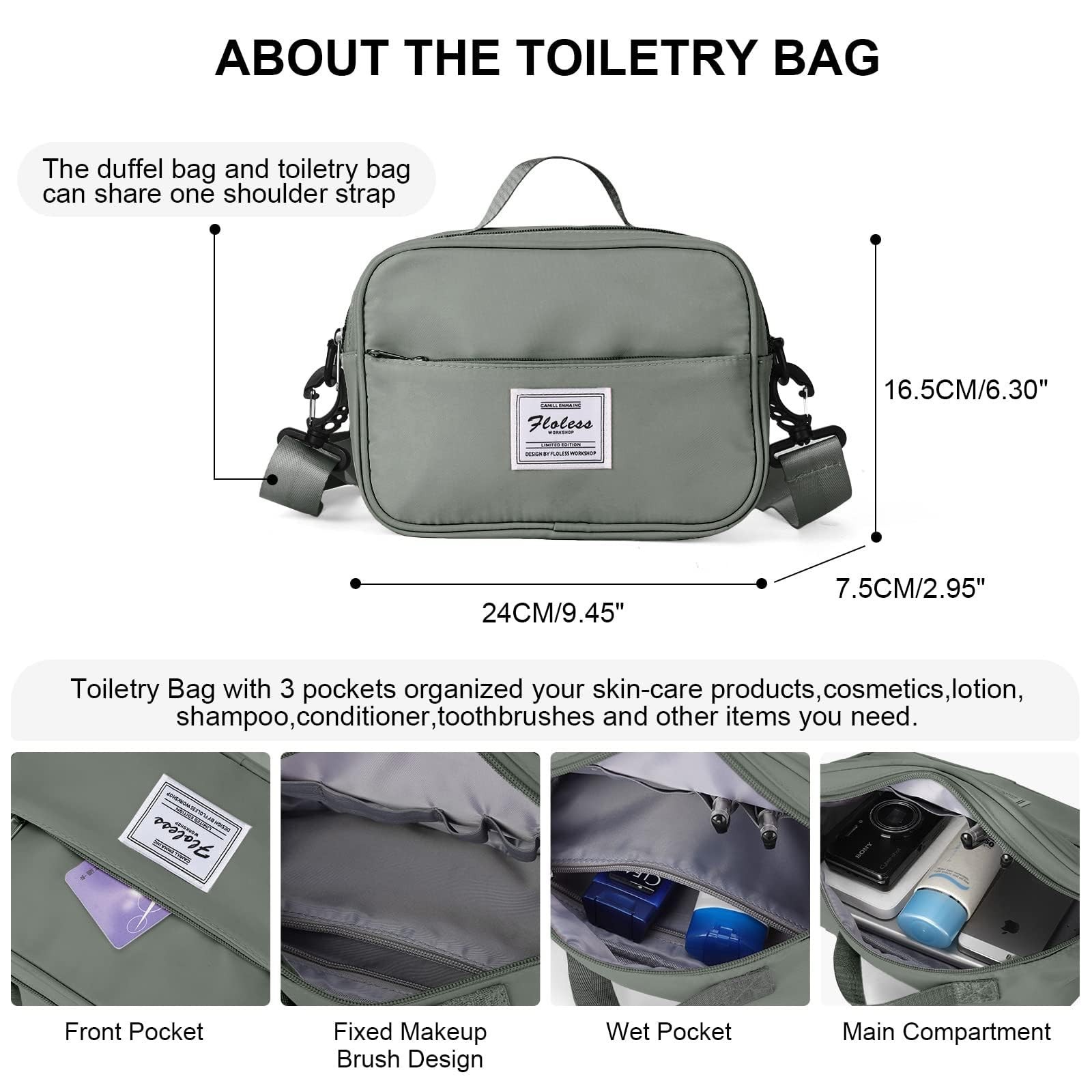 Weekender Gym Duffel Bags for Women Olive Green with Toiletry Bag