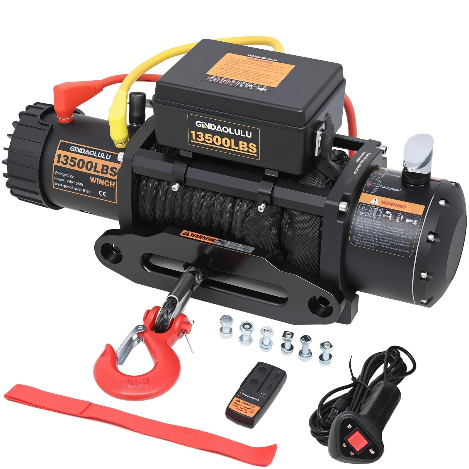 12V Electric Winch,13500LBS Load Capacity Trailer Winches with Synthetic Rope…