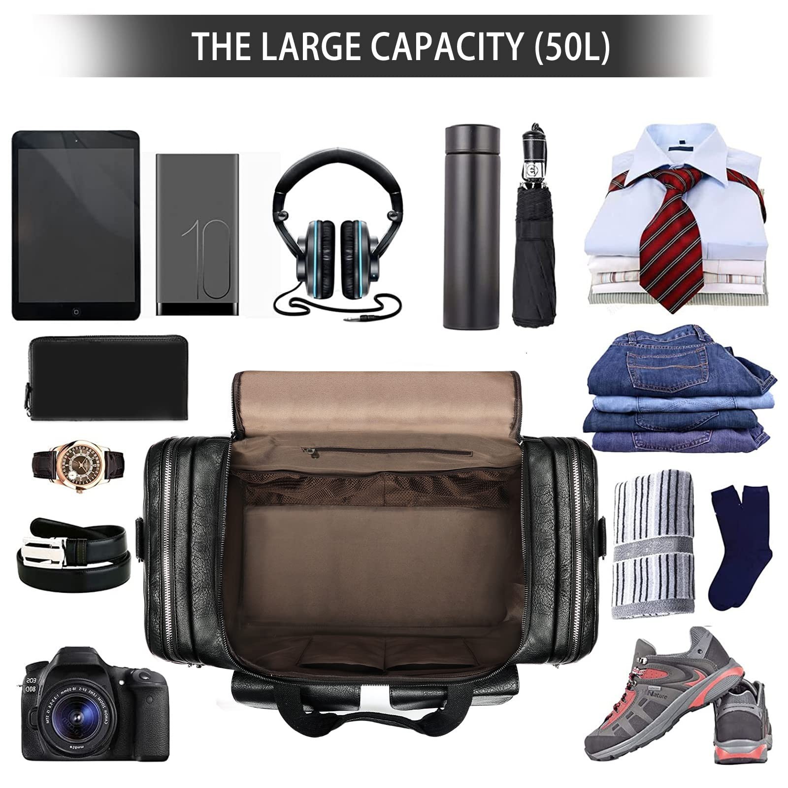 BOLOSTA Travel Duffel Bag for Men Women, Large PU Leather Carry on Duffle Bag…
