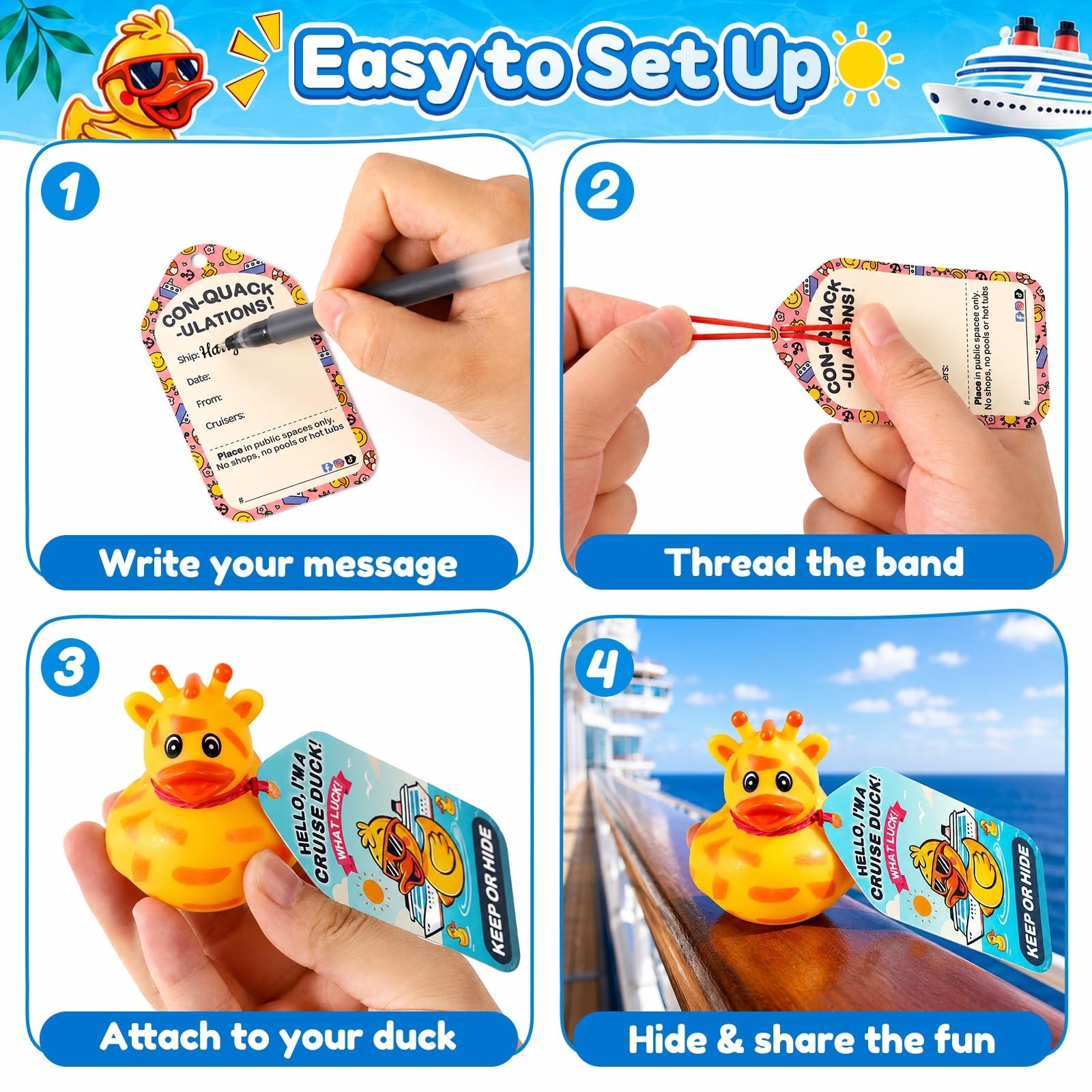 180 Pcs Cruise Rubber Duck Kits – Assorted Ducks, Tags, Bands & Storage Bag – Ca
