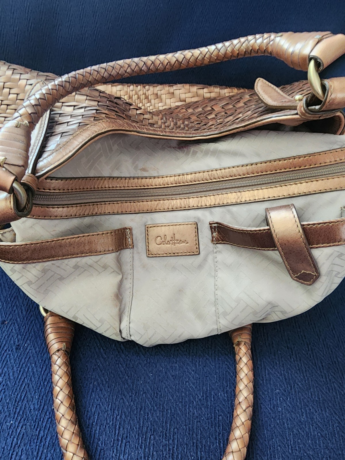 Cole Haan Bronze Woven Shoulder Bag with Braided Accents & Coin Purse