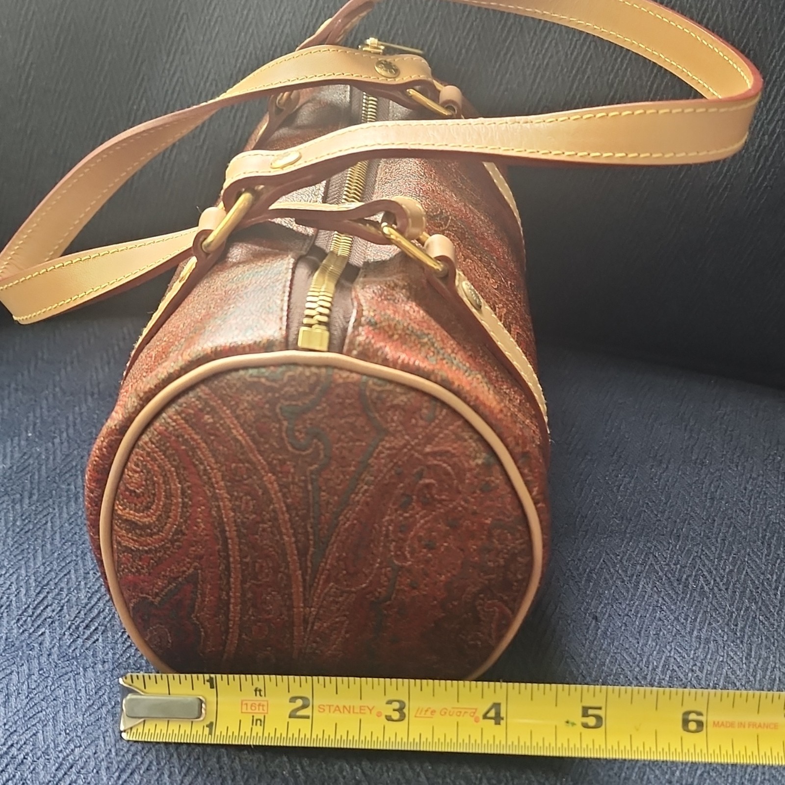 ETRO Brown Paisley Women’s Cylinder Satchel Top Handle Bag with 2 Wallet