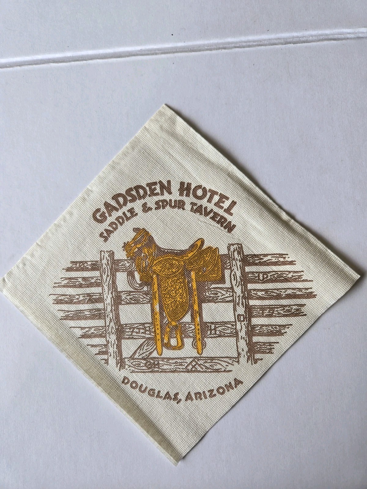Vintage Gadsen Hotel Saddle and Spur Tavern Napkin Douglas Arizona