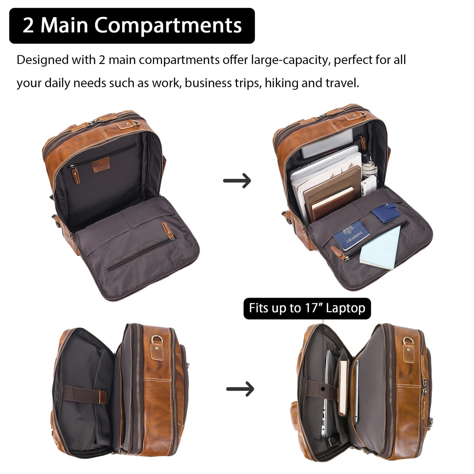 LANNSYNE Vintage Genuine Leather Backpack For Men, 2 in 1 Expandable Briefcas…